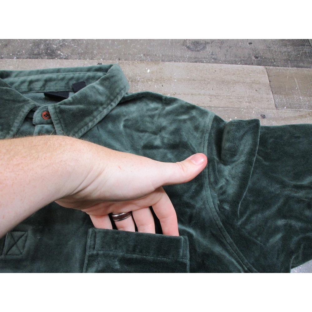 Mossimo Shirt Mens Medium Green Velour Polo Long Sleeve Chest Pocket Collared - Picture 6 of 14